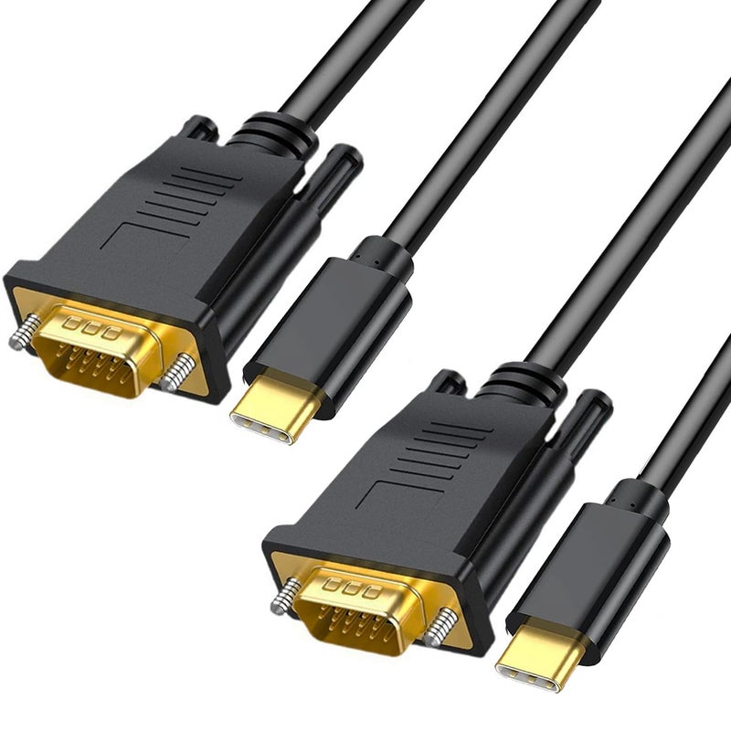 AKWOR 2 Pack USB C to VGA Cable 6FT, 1080P@60Hz USB Type C to VGA Adapter Video Converter [Thunderbolt 3/4 Compatible] with MacBook Air, iPad Pro, iPhone 15/16, iMac, XPS, Surface etc-Gold-Plated - Image 1
